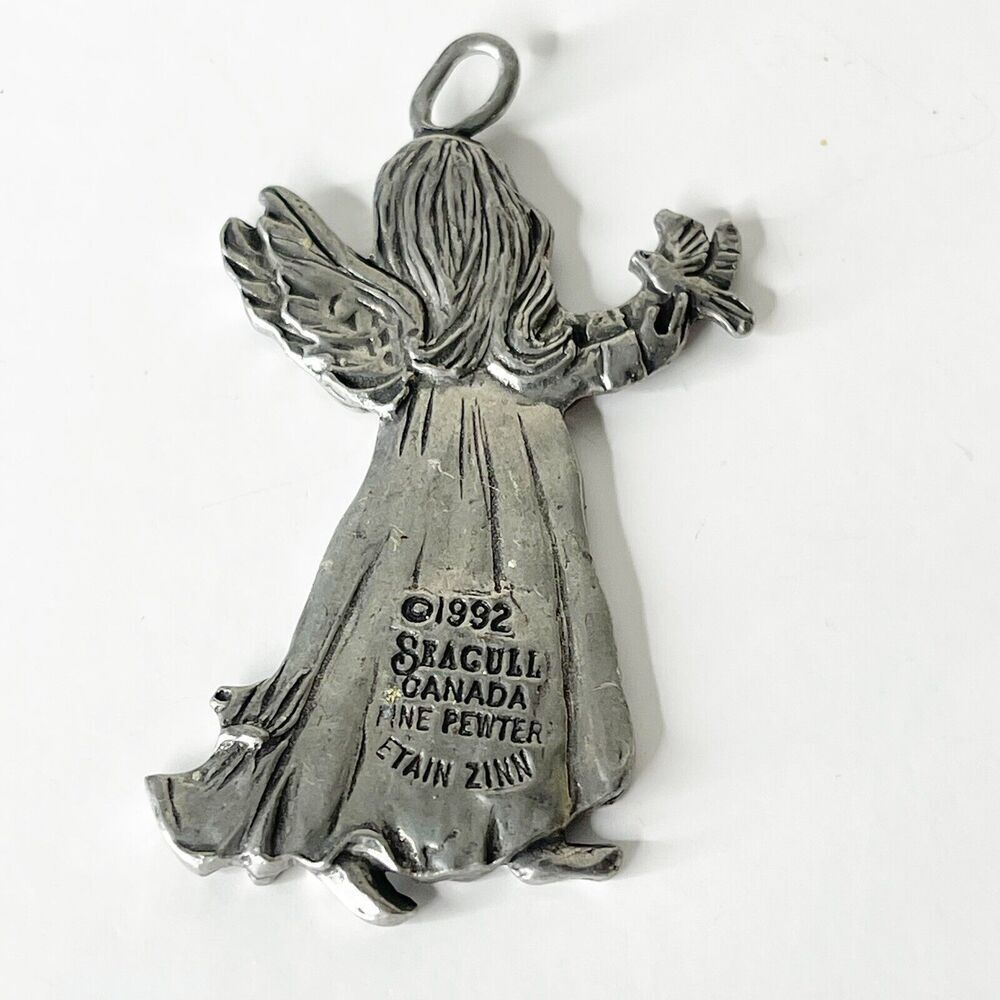 Vintage Seagull Canada 1992 Pewter Pendant Angel Necklace Ornament Keychain - Picture 4 of 16